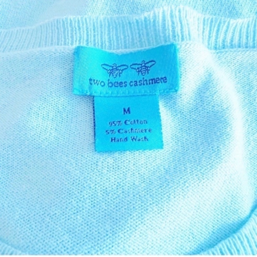 Two Bees Cashmere Allover Pineapple Print Pullover Sweater Aqua SZ M - Picture 8 of 10